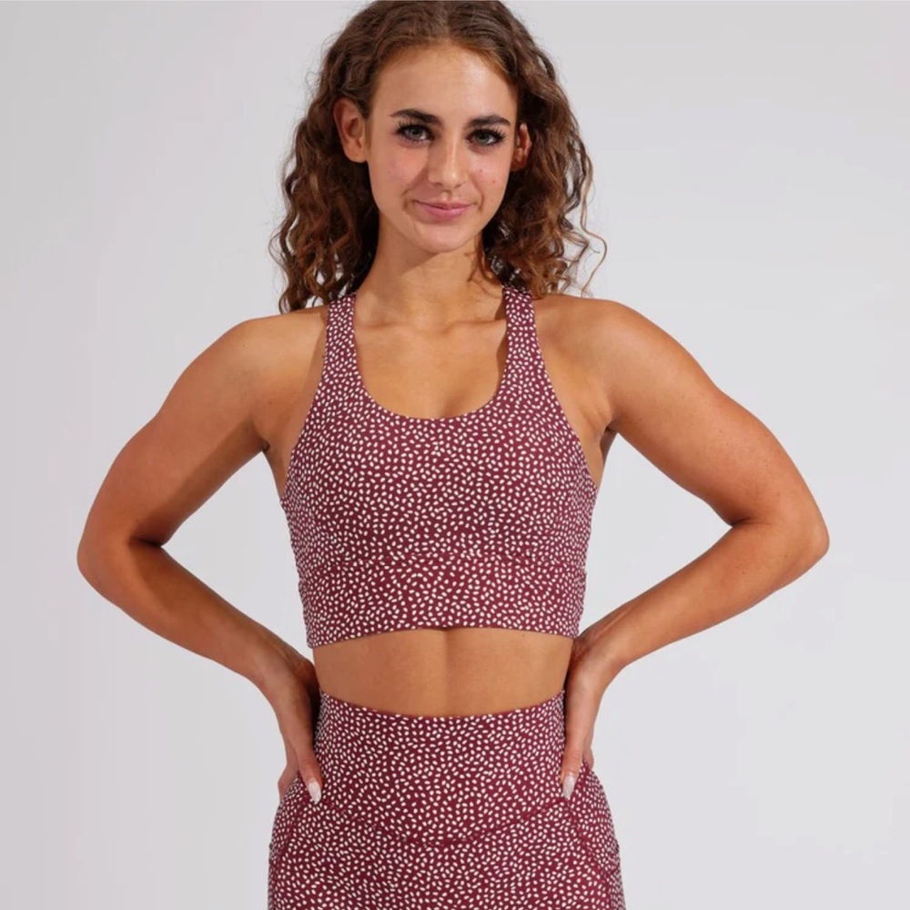 NWT BuffBunny Sports Bra - Dark REd Bossy Print Sz Medium
